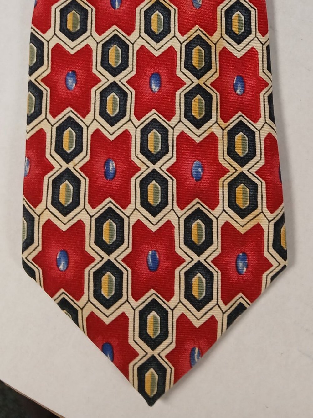 Paris All Silk Red Geometric Necktie Vintage Made in Italy Classic 57" Tie